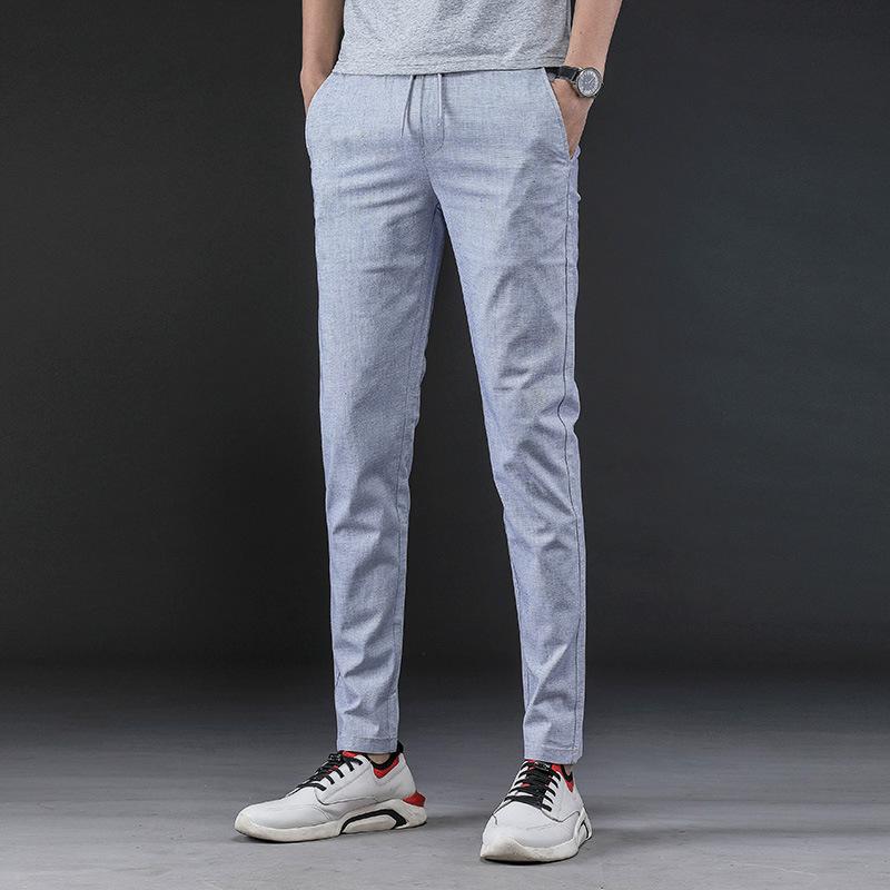 Linen Pants Straight Leg Pants Drawstring Lightweight Elastic Beach Pants Men's Casual Pants Summer Elastic Waist