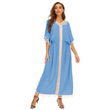 Women Plus Size Dresses Embroidered Tassel Loose Dress