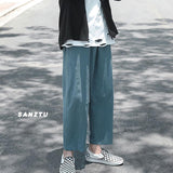 Linen Pants Straight Leg Pants Drawstring Lightweight Elastic Beach Pants Summer Casual Pants Men's Trendy Straight-Leg Pants