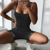 Women's Spring Clothing Sling Embroidered Sports High Waist Short Jumpsuit