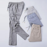 Linen Pants Straight Leg Pants Drawstring Lightweight Elastic Beach Pants Men's Casual Pants Summer Elastic Waist