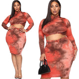 Women Plus Size Co-Ords Tie-Dye Printed Tight Bodycon Sexy Two-Piece Suit