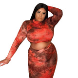 Women Plus Size Co-Ords Tie-Dye Printed Tight Bodycon Sexy Two-Piece Suit