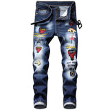 J Shaped Jeans Embroidered Men's Jeans Slim Straight