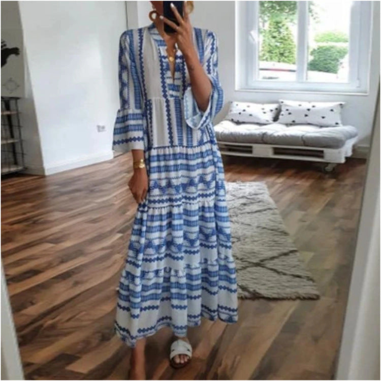 Beth Dutton Bohemian Dress Winter Autumn Midi Dresses Geometric Printed Maxi Dress
