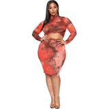 Women Plus Size Co-Ords Tie-Dye Printed Tight Bodycon Sexy Two-Piece Suit