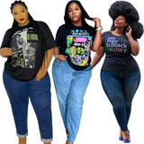 Women Plus Size Tops Printed Loose Fashion Casual T-shirt