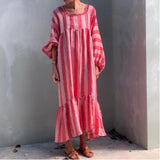 Beth Dutton Bohemian Dress Winter Autumn Midi Dresses Striped Printed Dress