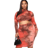 Women Plus Size Co-Ords Tie-Dye Printed Tight Bodycon Sexy Two-Piece Suit