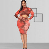 Women Plus Size Co-Ords Tie-Dye Printed Tight Bodycon Sexy Two-Piece Suit