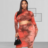 Women Plus Size Co-Ords Tie-Dye Printed Tight Bodycon Sexy Two-Piece Suit