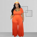 Women Plus Size Jumpsuits Wide Leg Short Sleeve Fashion Casual Jumpsuit