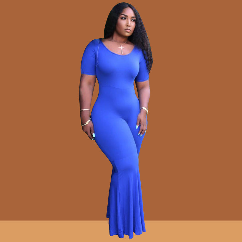 Women Plus Size Jumpsuits Tight-Fitting Solid Color Wide-Leg Jumpsuit