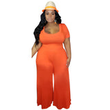 Women Plus Size Jumpsuits Wide Leg Short Sleeve Fashion Casual Jumpsuit