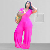 Women Plus Size Jumpsuits Wide Leg Short Sleeve Fashion Casual Jumpsuit