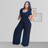 Women Plus Size Jumpsuits Wide Leg Short Sleeve Fashion Casual Jumpsuit