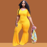 Women Plus Size Jumpsuits Tight-Fitting Solid Color Wide-Leg Jumpsuit