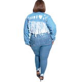 Women Plus Size Jackets Ripped Washed Tassel Backless Sexy Denim Jacket