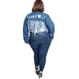 Women Plus Size Jackets Ripped Washed Tassel Backless Sexy Denim Jacket