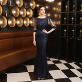 Sequin Evening Dress Elegant Long Style Long Sleeve Sequined Fishtail Evening Dress