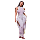 Women Plus Size Co-Ords Sexy Top Slit Trousers with An Elasticated Waist Suit