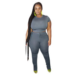 Women Plus Size Co-Ords Tight-Fitting Solid Color Fashion Casual Two-Piece Suit