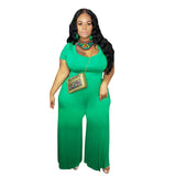 Women Plus Size Jumpsuits Wide Leg Short Sleeve Fashion Casual Jumpsuit