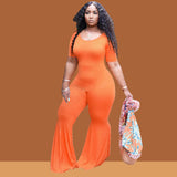 Women Plus Size Jumpsuits Tight-Fitting Solid Color Wide-Leg Jumpsuit