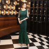 Sequin Evening Dress Elegant Long Style Long Sleeve Sequined Fishtail Evening Dress