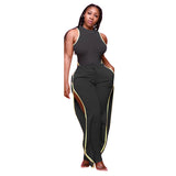 Women Plus Size Co-Ords Sexy Top Slit Trousers with An Elasticated Waist Suit