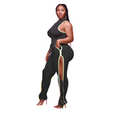 Women Plus Size Co-Ords Sexy Top Slit Trousers with An Elasticated Waist Suit