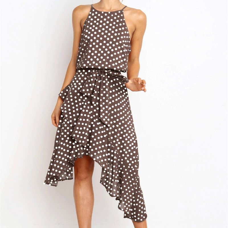 Beth Dutton Yellowstone Dresses Summer Spring Midi Dresses Polka-Dot Self-Tie Irregular Women's Dress