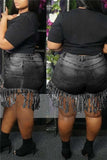 Women Plus Size Denim Shorts Tassel Baggy Denim Shorts
