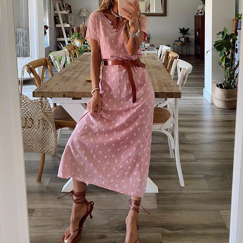 Women Bohemian Dress Summer Casual Printed V-neck Dress for Women