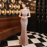 Sequin Evening Dress Elegant Long Style Long Sleeve Sequined Fishtail Evening Dress