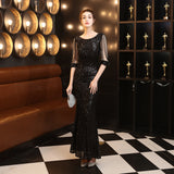 Sequin Evening Dress Elegant Long Style Long Sleeve Sequined Fishtail Evening Dress