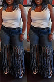 Women Plus Size Jeans Tassel Denim Shorts Casual Straight Pants