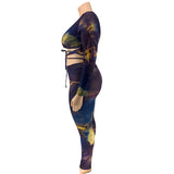 Women Plus Size Co-Ords Tie-Dye Printed Lace Up Sexy Tight Two-Piece Set