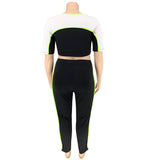 Women Plus Size Co-Ords Color Blocking Hollow Sexy Tight Fashion Casual Set