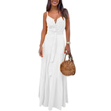 Women Bohemian Dress Spring/Summer Button Sexy V-neck Strap Dress