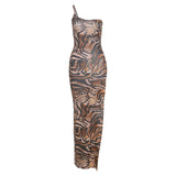 Music Festivals Rave Outfits Dress Summer Sexy Slit Slim-Fitting Tiger Pattern Dress for Women