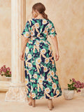 Women Plus Size Maxi Dresses Muslim Print Dress