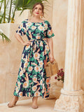 Women Plus Size Maxi Dresses Muslim Print Dress