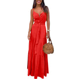 Women Bohemian Dress Spring/Summer Button Sexy V-neck Strap Dress