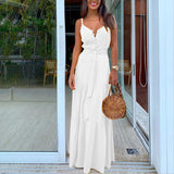 Women Bohemian Dress Spring/Summer Button Sexy V-neck Strap Dress