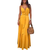 Women Bohemian Dress Spring/Summer Button Sexy V-neck Strap Dress