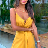 Women Bohemian Dress Spring/Summer Button Sexy V-neck Strap Dress