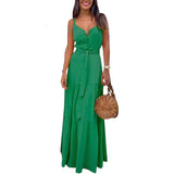 Women Bohemian Dress Spring/Summer Button Sexy V-neck Strap Dress