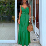 Women Bohemian Dress Spring/Summer Button Sexy V-neck Strap Dress