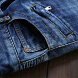 J Shaped Jeans Men's Jeans Motorcycle Pleated Ripped Stretch Trousers